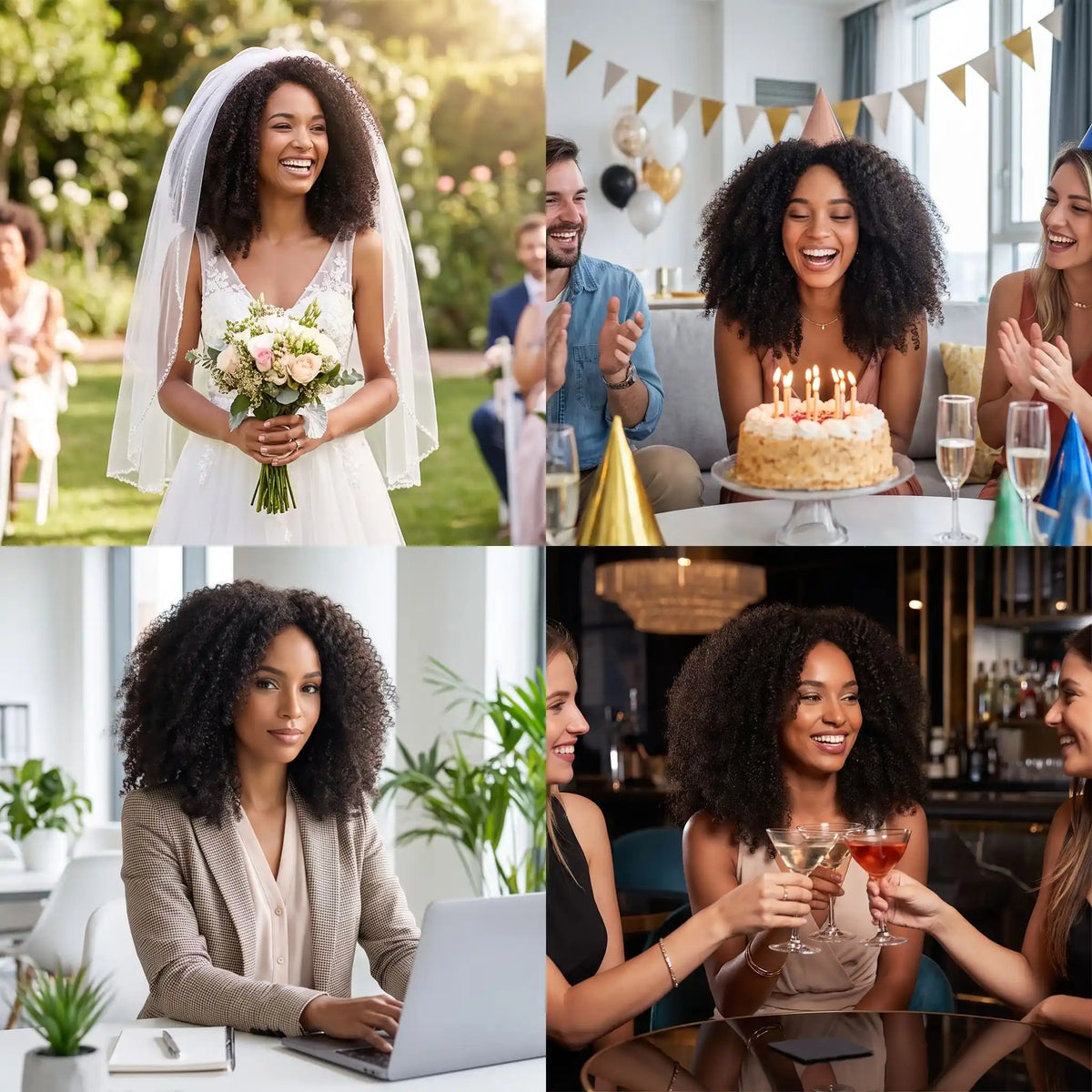 Perruque afro polyvalente mariage soirée anniversaire travail